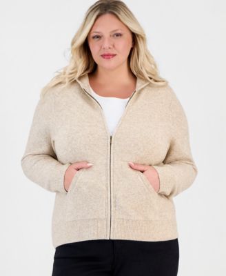 Plus Size LuxSoft Zip-Front Hooded Sweater