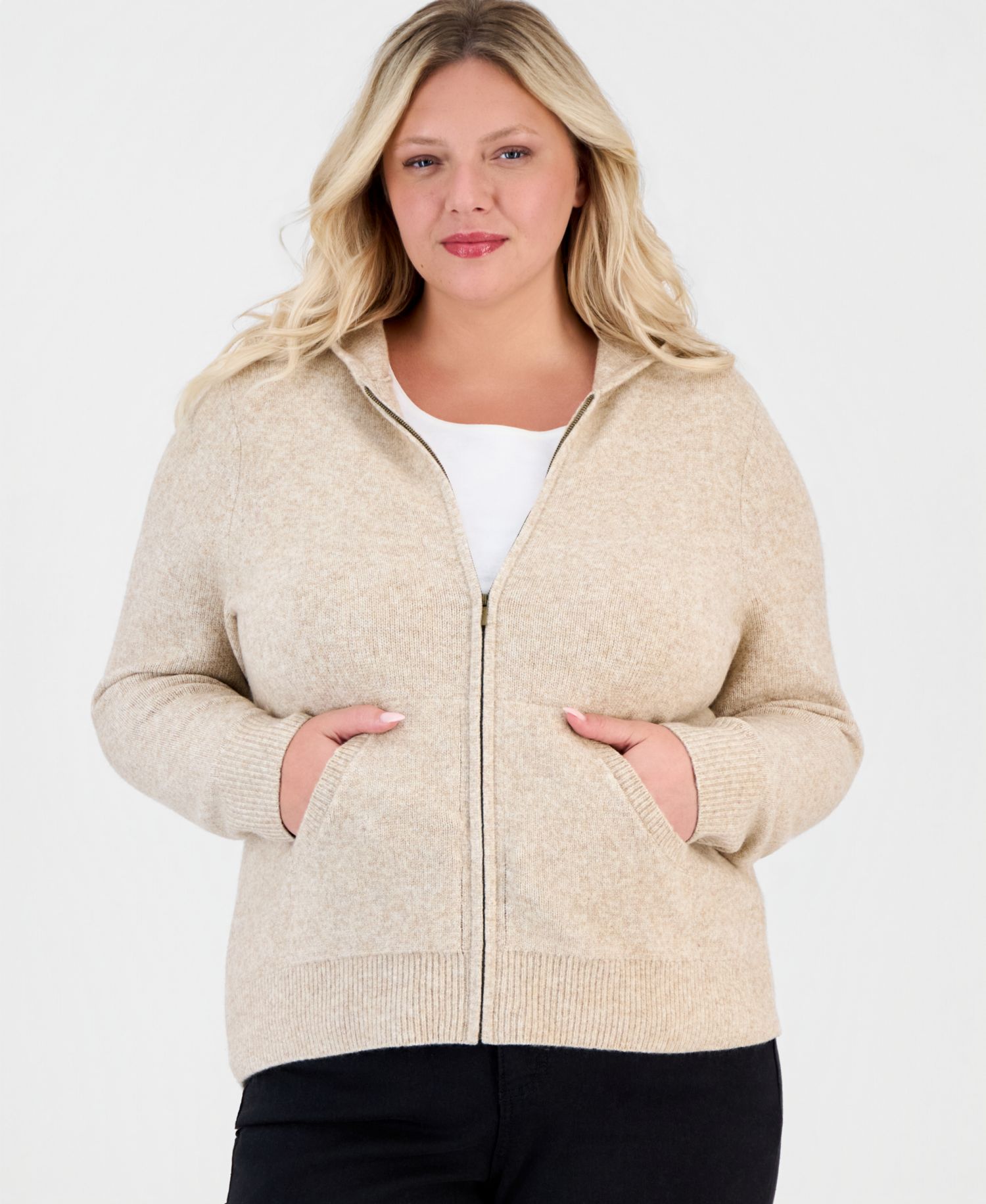 Petite Luxsoft Full-Zip Hoodie Sweater,