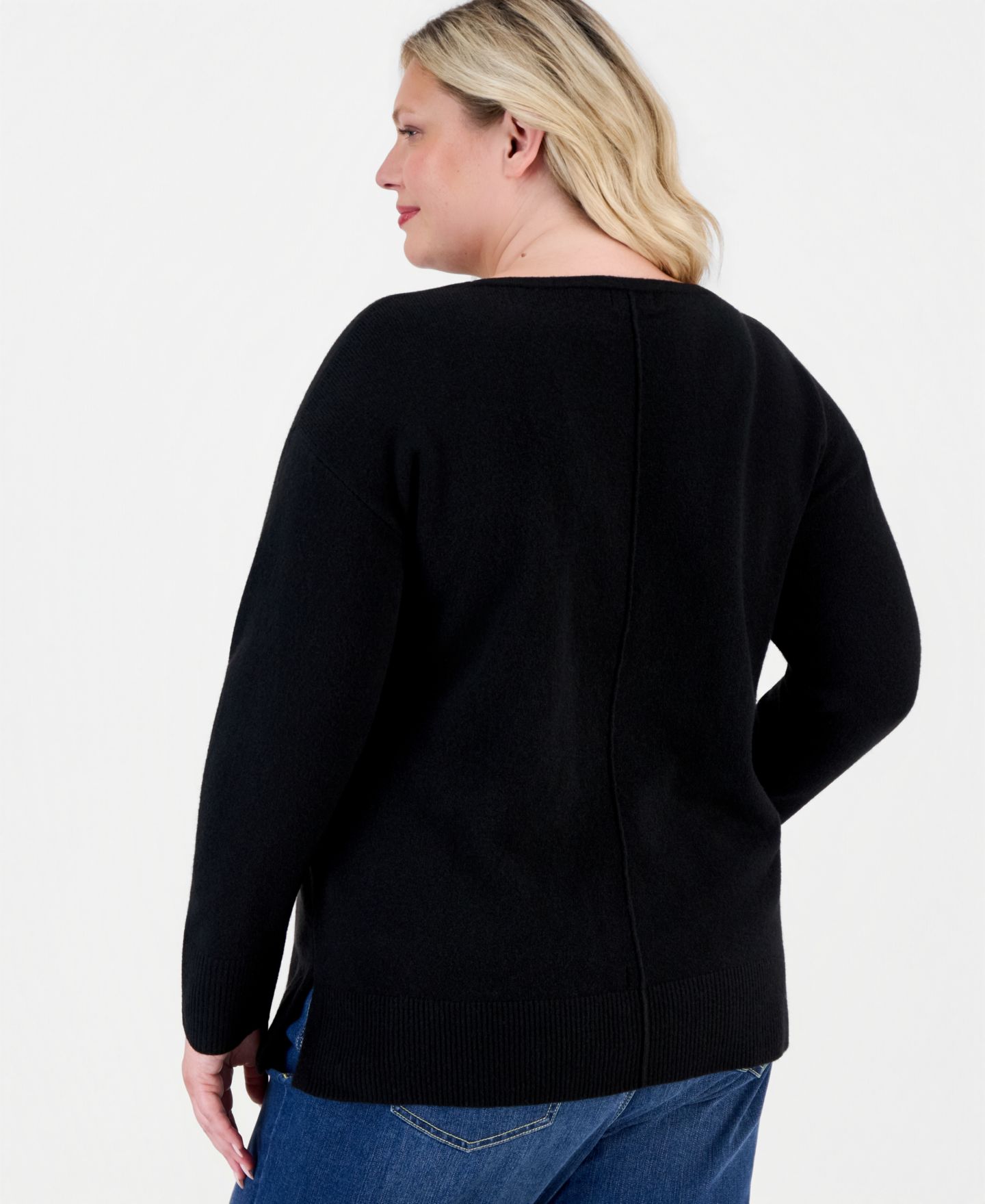 Женский свитер Style & Co Plus Luxsoft Seamfront Boatneck Tunic, цвет: Глубокий чёрный — фото 2