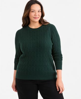 Women's Cotton Cable-Knit Crewneck Sweater