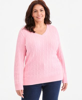 Plus Size Cable-Knit V-Neck Sweater