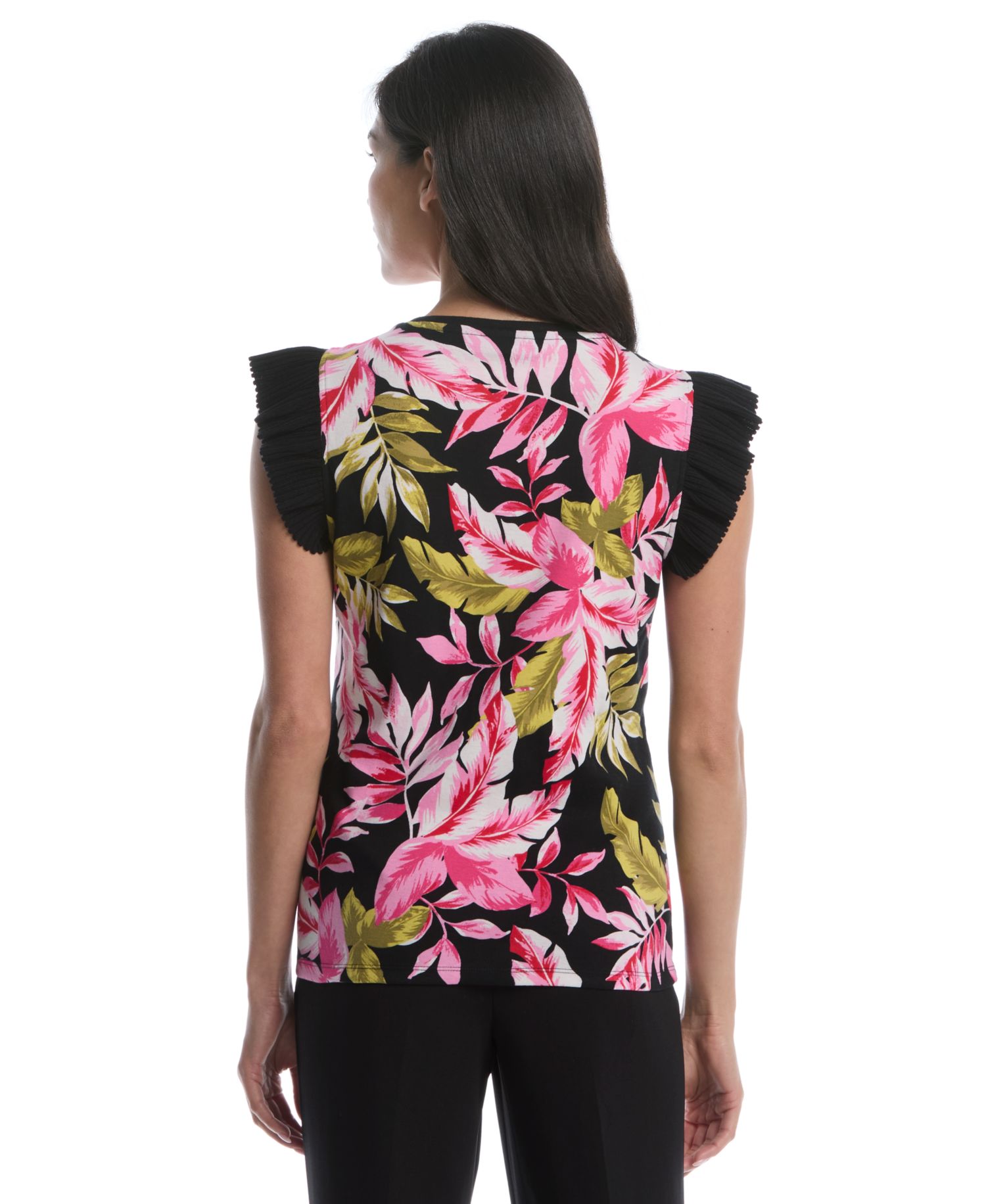 Petite Tropical Print Ruffle Cap-Sleeve Top