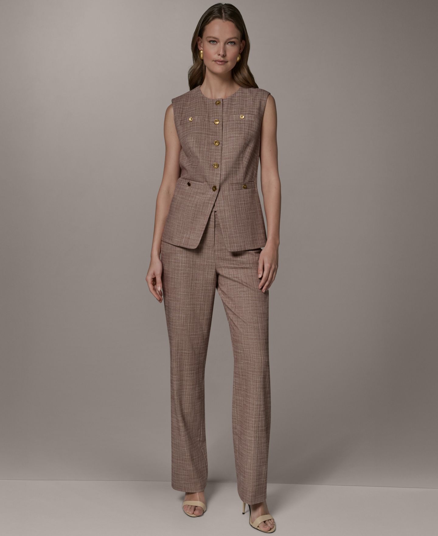 Женский жилет Donna Karan New York Crewneck Button-Front Vest, цвет: Разноцветный — фото 2