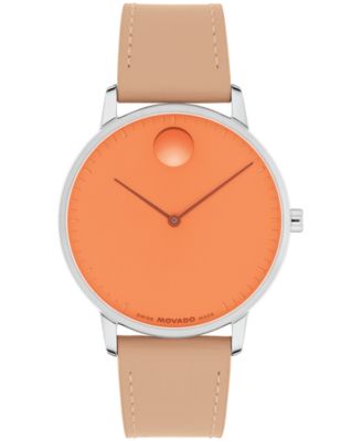 Men's Face Swiss Quartz Nougat Leather Watch 39mm