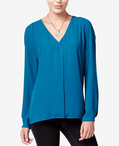 Bar III Long-Sleeve V-Neck Blouse, Only at Macy's