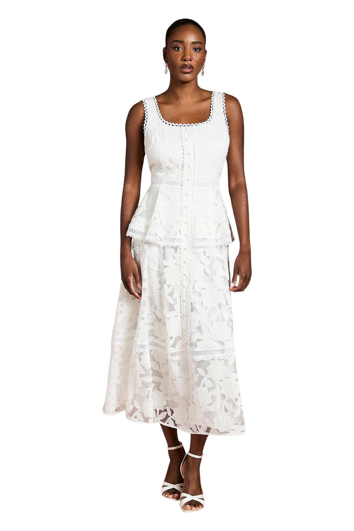 Coast Women's Peplum Hem Button Down Lace Midi Dress view 1 — MAYCSS fashion products
