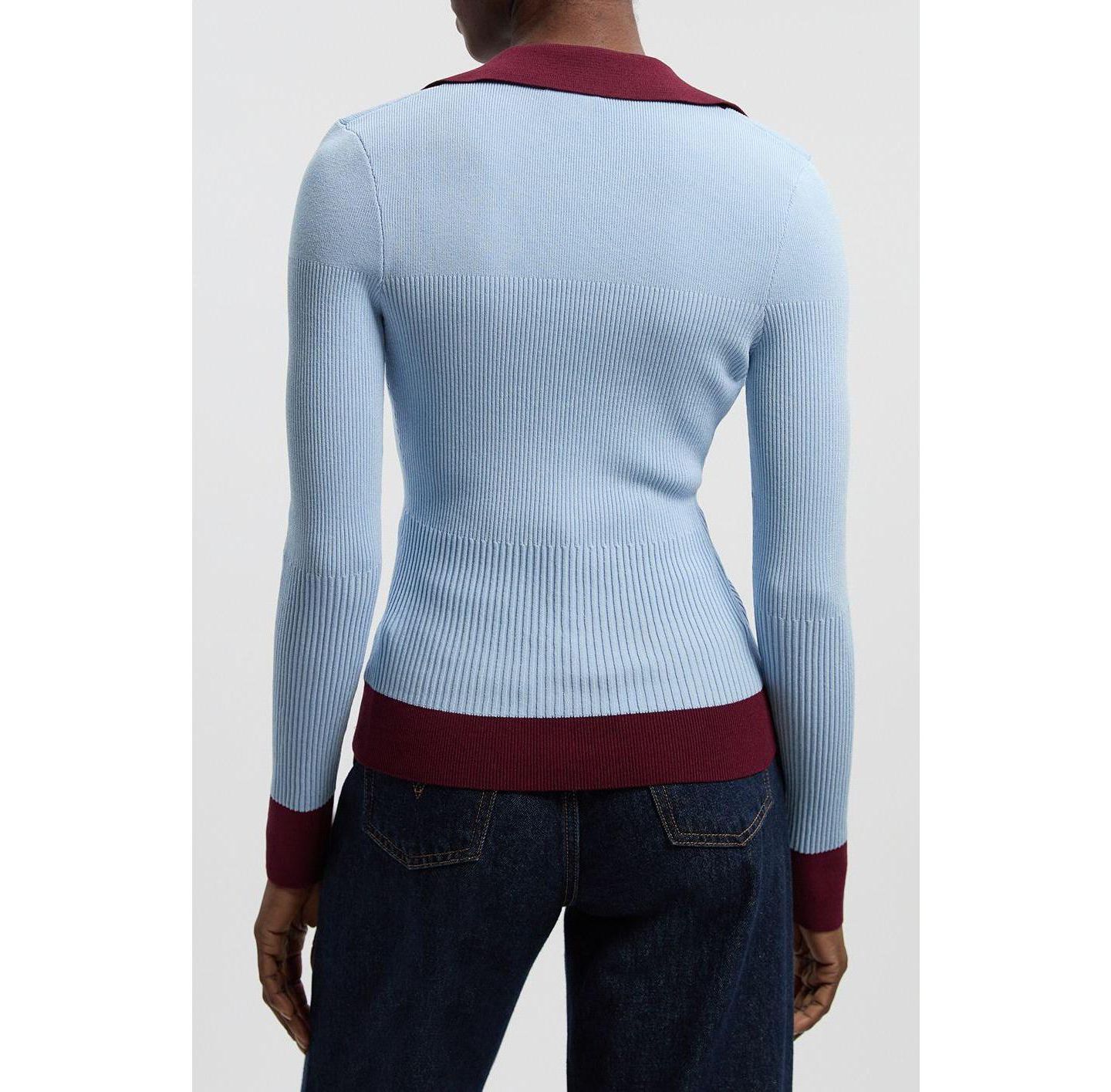 Женский топ Karen Millen Rib Knit Contrast Hem Collared, цвет: Светлый синий — фото 6