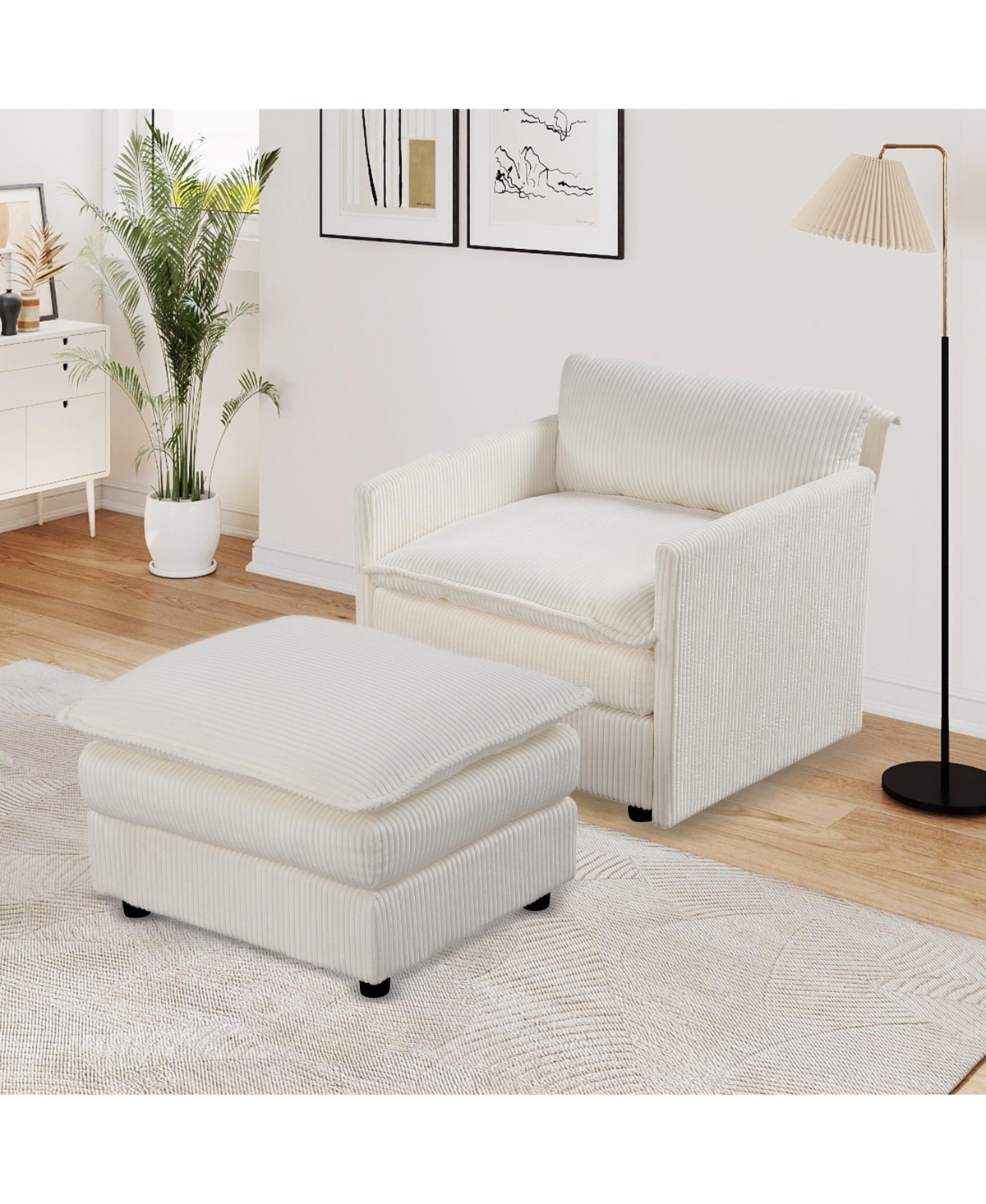 Slickblue Large Accent Chair with Ottoman, Soft Corduroy Upholstery and Deep Cushion Comfort