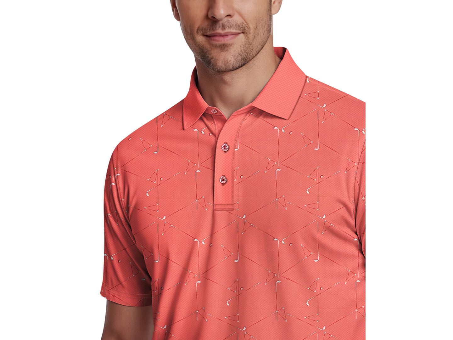 Мужское поло PGA TOUR Novelty Print Short-Sleeve Polo Shirt, цвет: Розовый — фото 3