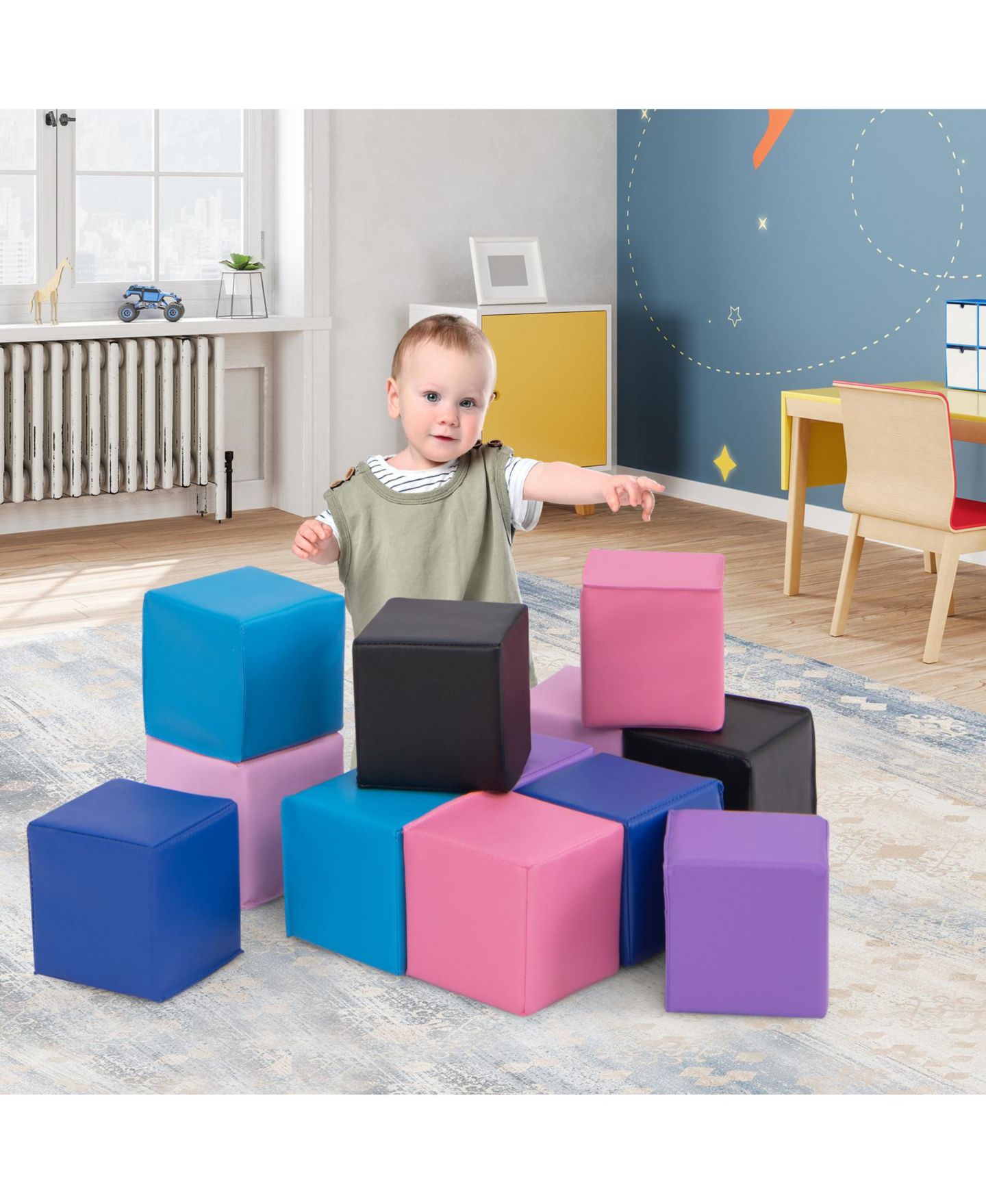 Детский конструктор Slickblue Soft Foam Climbing Blocks 12-Piece Building Set, Ages 3+, цвет: Глубокий разноцветный — фото 6