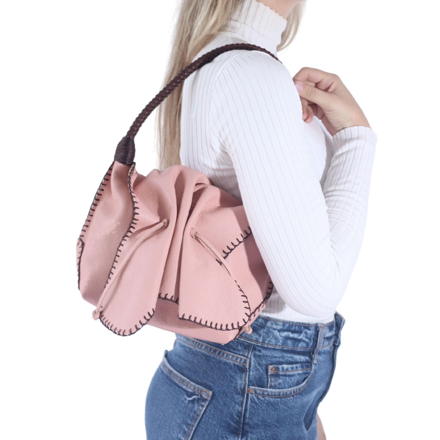 Женская сумка Carlos Falchi Shoulder Butterfly Leather, цвет: Пыльный розовый — фото 5