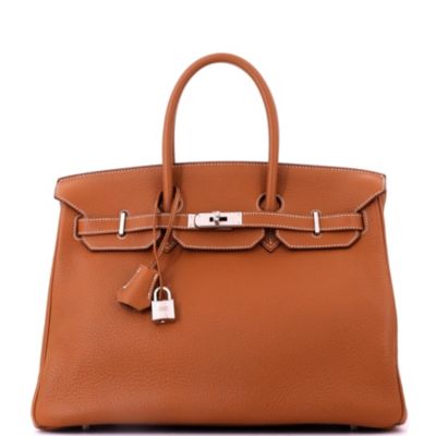 Birkin 35 Handbag Brown Togo with Palladium Hardware