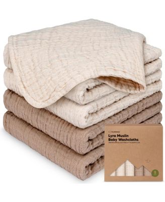 5-Pack Lyra Muslin Baby Washcloths, Large 12x12, Soft Absorbent Cotton Muslin Wash Cloths, Burp Rags, Face Cloth Towel