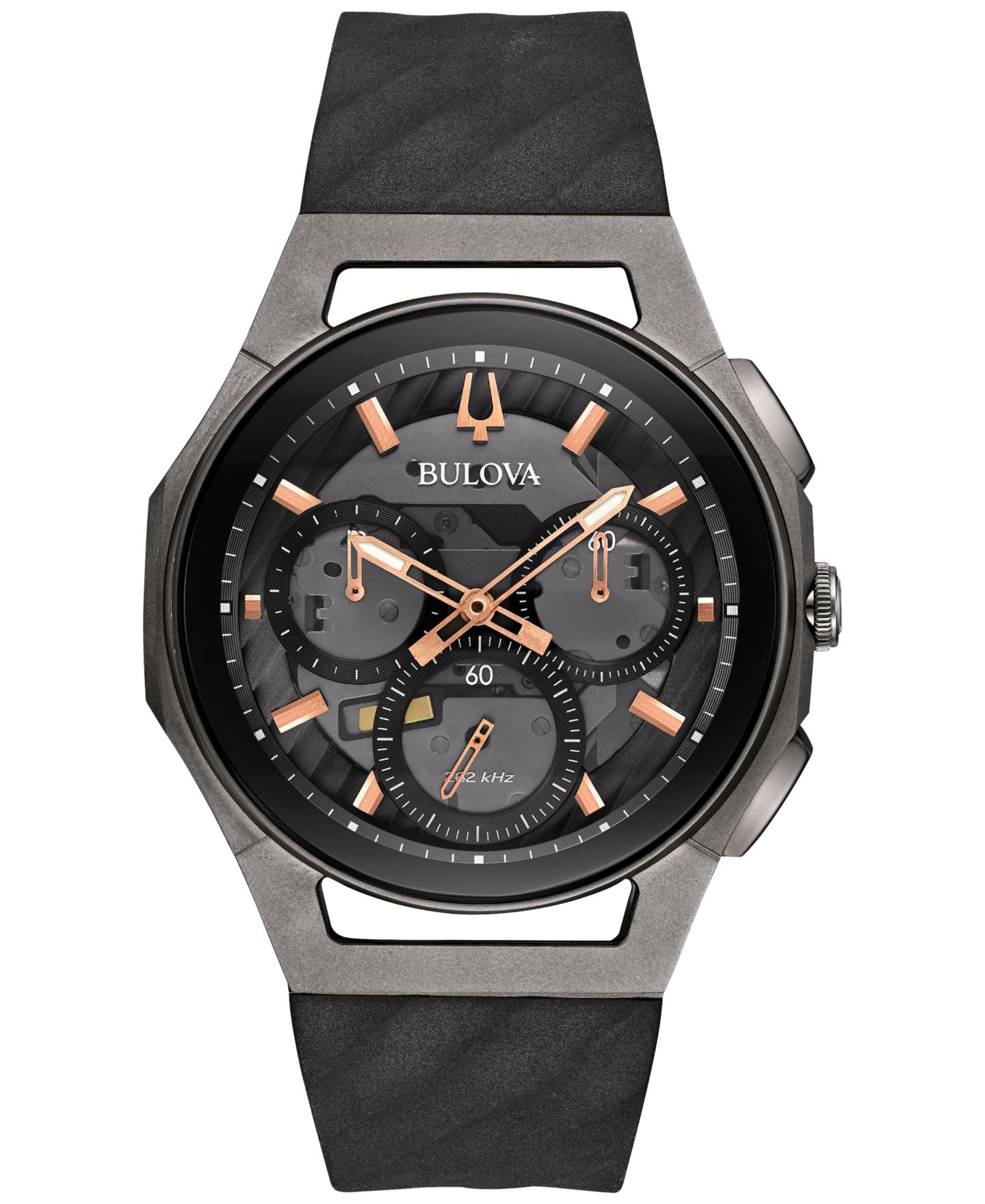 Мужские часы Bulova Chronograph Curv Black Rubber Strap Watch 44mm 98A162 — фото 1