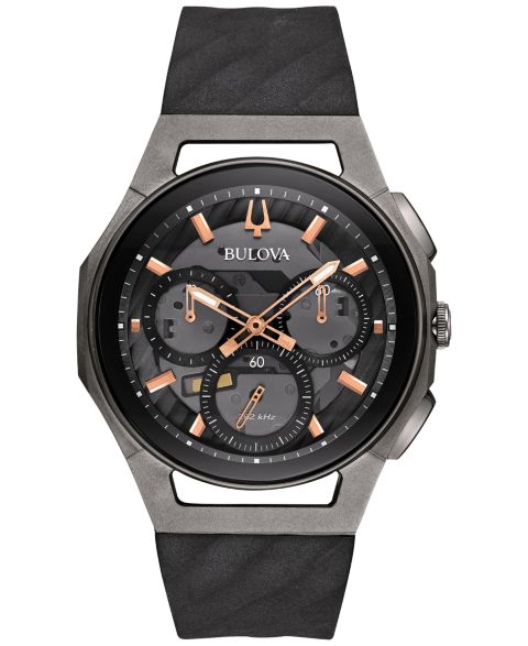 Мужские часы Bulova Chronograph Curv Black Rubber Strap Watch 44mm 98A162