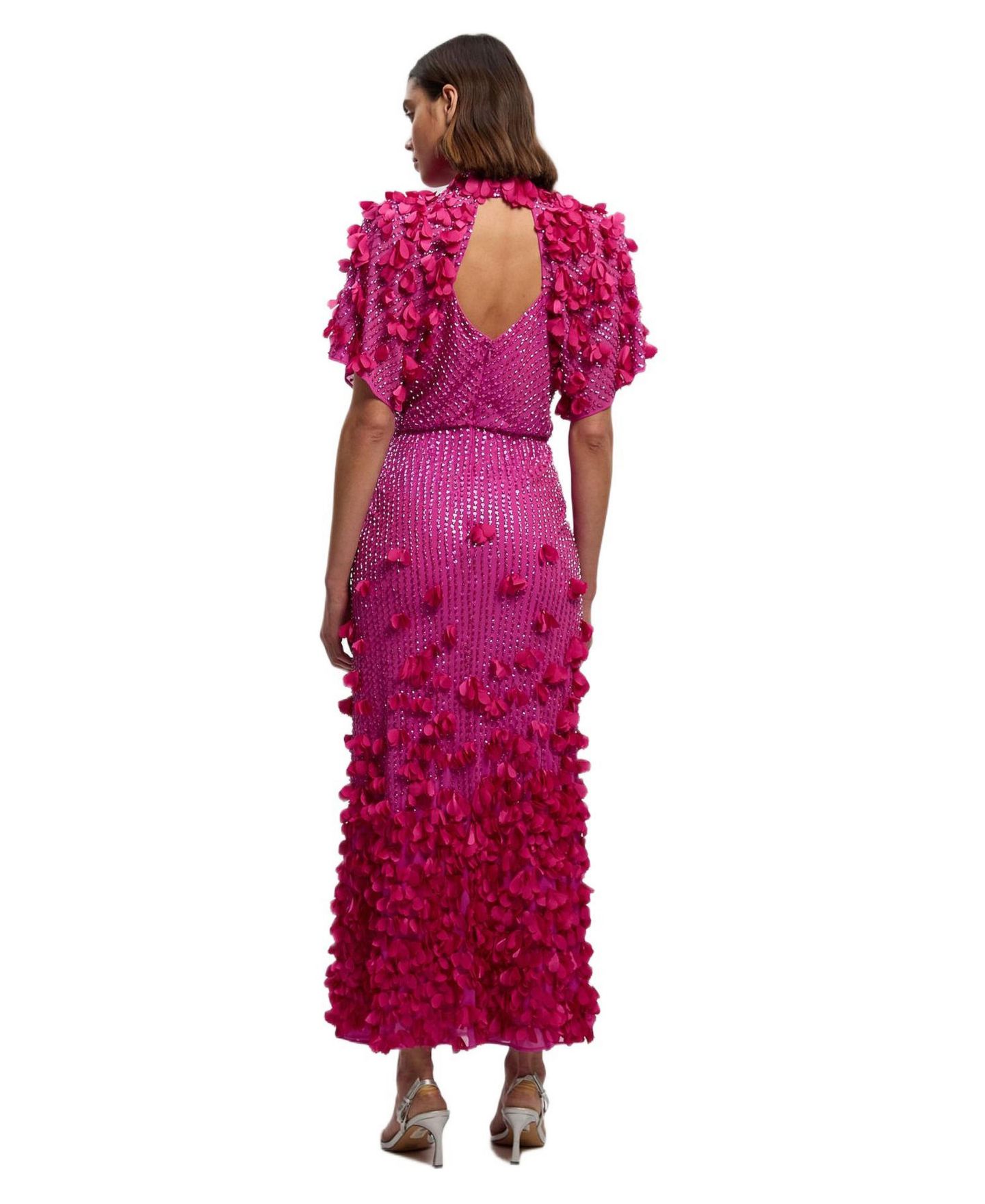 Женское платье Karen Millen Crystal Applique Angel Sleeve Maxi, цвет: Розовый — фото 3