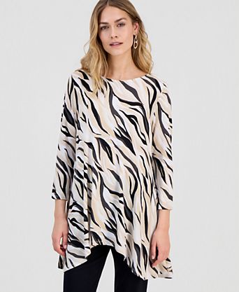 Women's Printed 3/4-Sleeve Swing Knit Top