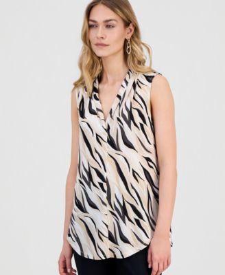Women's Printed Sleeveless V-Neck Knit Top