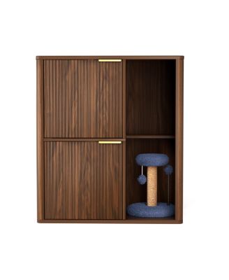 31.5'' Cat Litter Cabinet with Cat Tree, Grooved Concealed Litter Furniture Featuring Dual Cat Doors