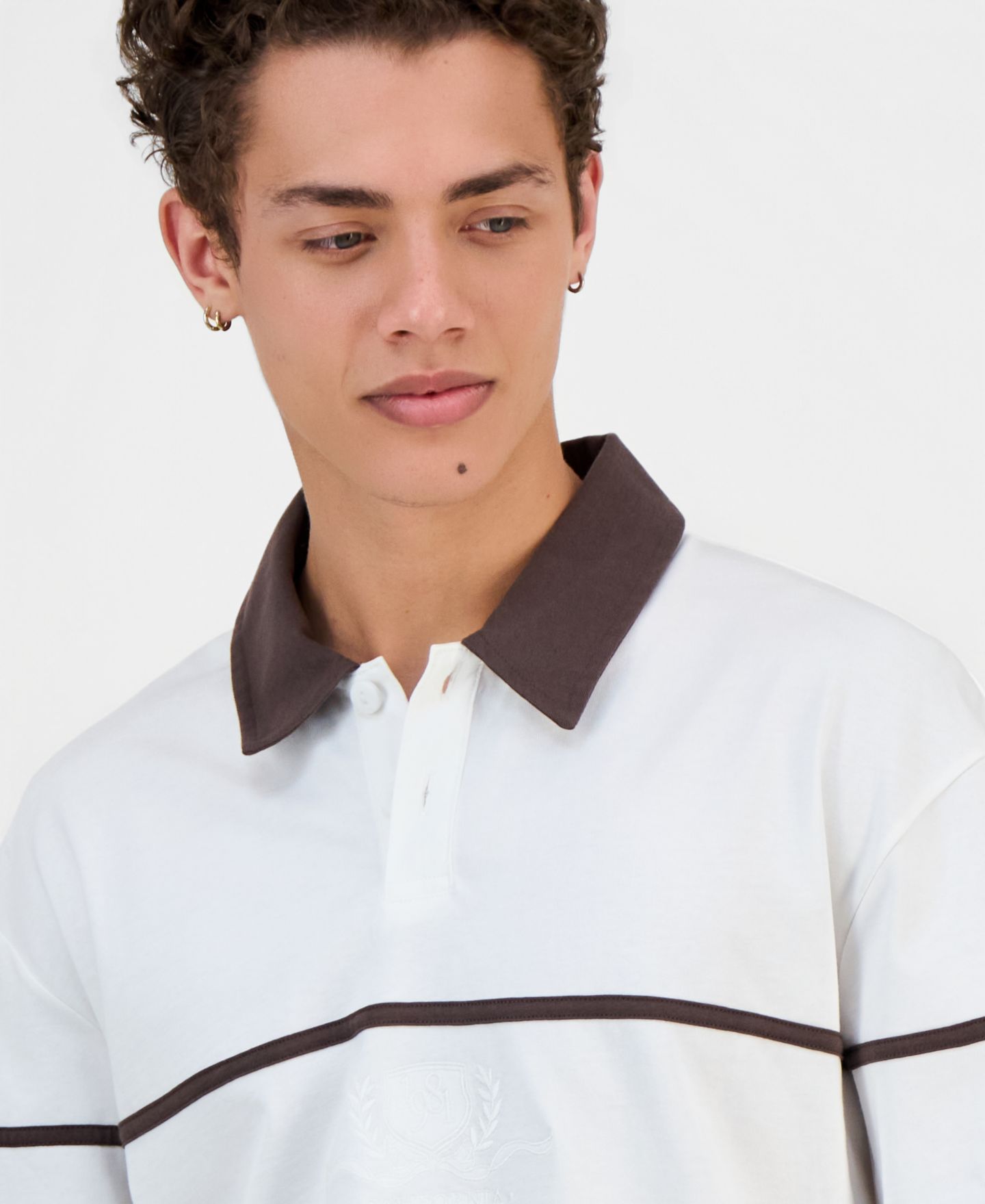 Мужское поло GUESS Herald Long-Sleeve Polo Shirt, цвет: Соляной белый — фото 3