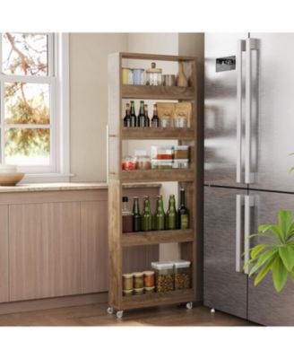 5-Tier Tall Narrow Storage Cart on Wheels, 63 '' Mobile Shelf Organizer, Rolling Utility Cart for Kitchen, Dining Room, Small Spaces