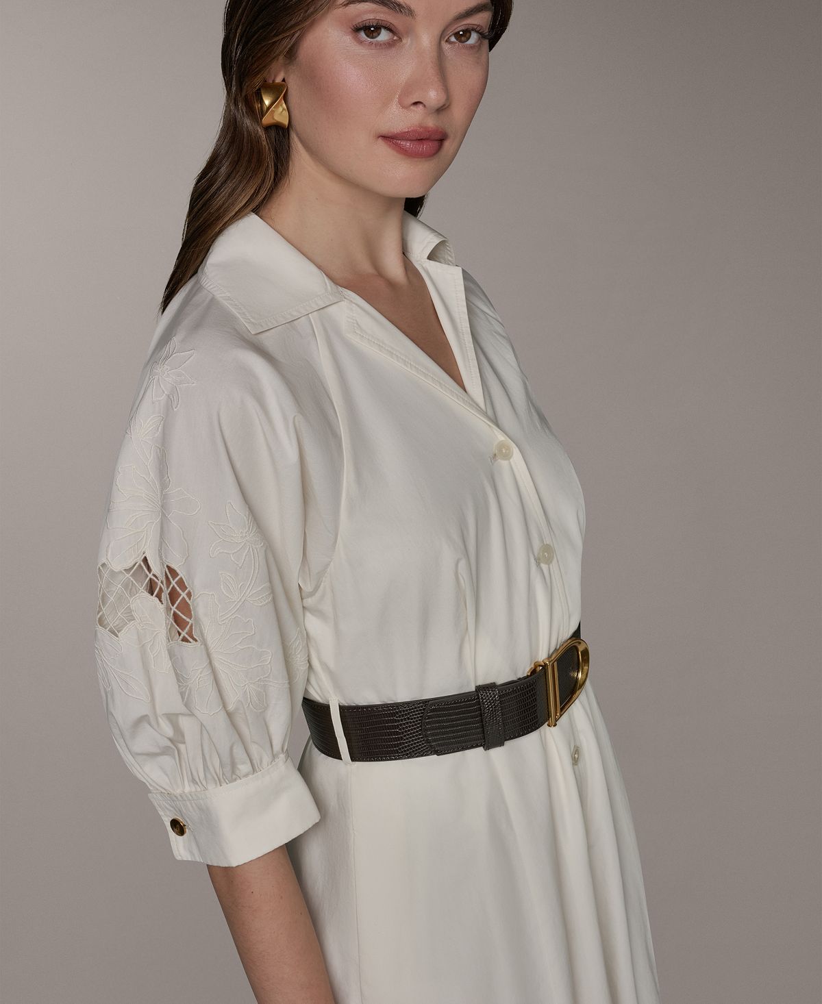 Donna Karan New York Women's Collared Belted Shirt-Dress view 6 — MAYCSS fashion products