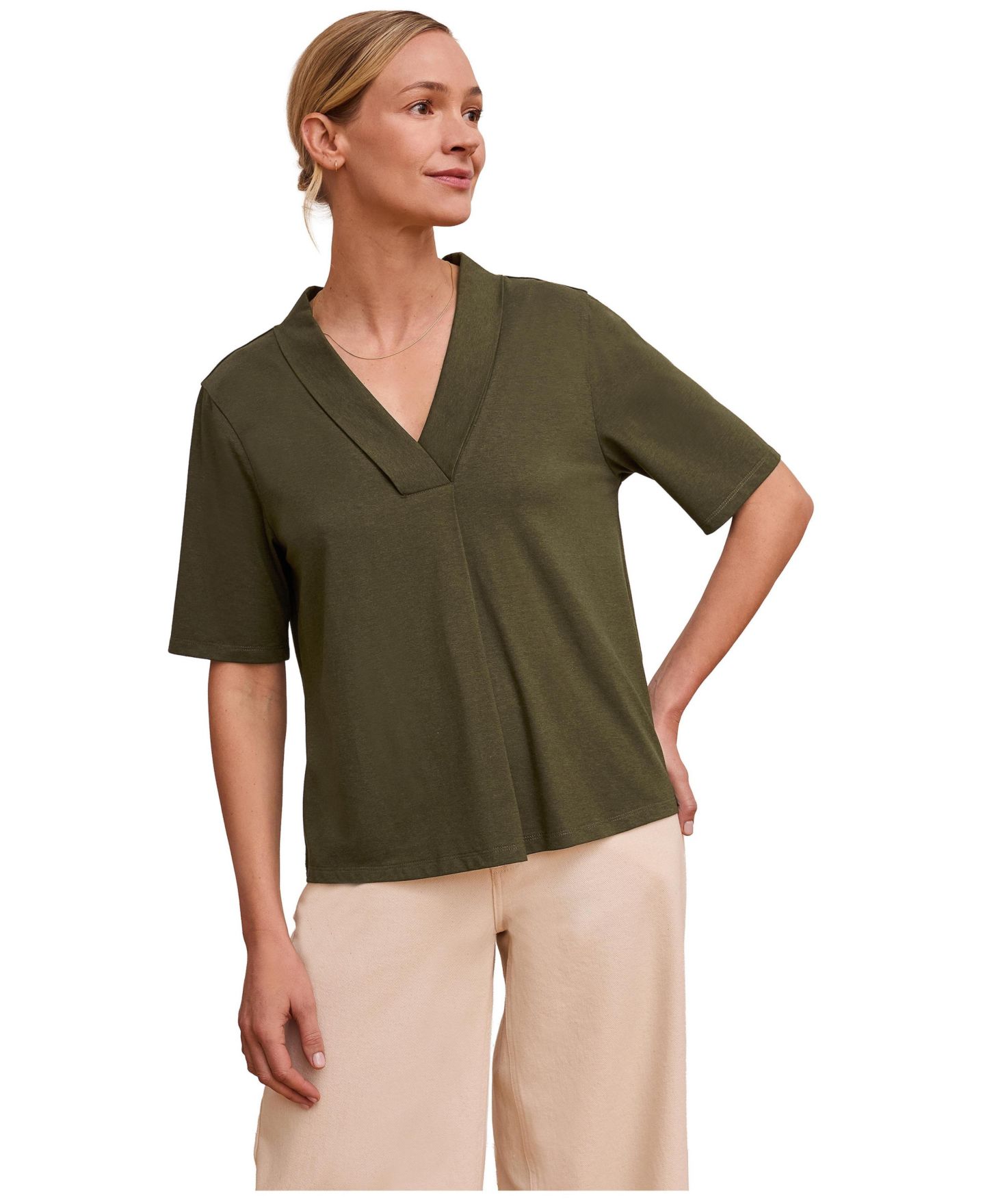 Женская футболка Celtic & Co. Relaxed V Neck, цвет: Тёмный оливковый — фото 1