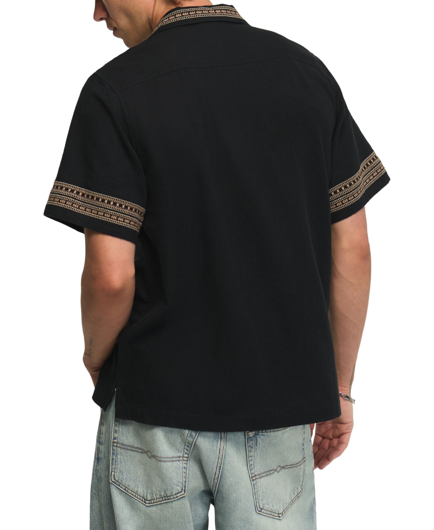 Мужская рубашка Lucky Brand Embroidered Detail Camp Collar, цвет: Чёрный — фото 5