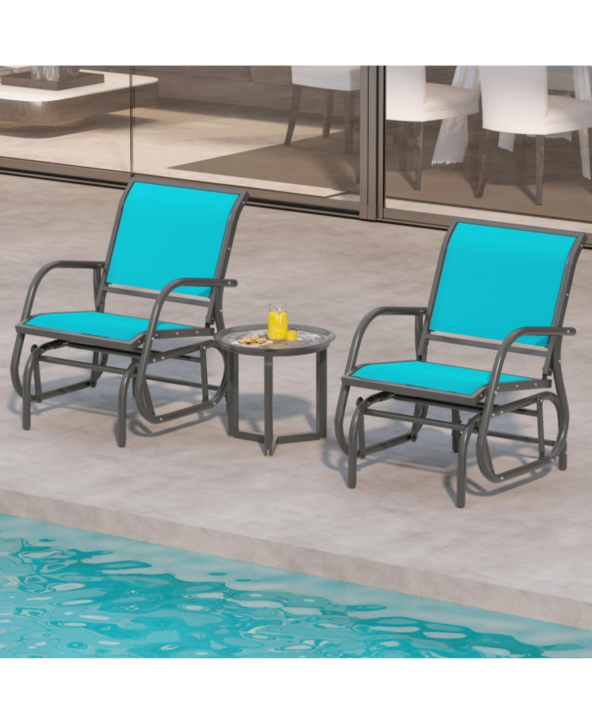 Gouun Steel Outdoor Glider Chair with Ergonomic Armrests and High Backrest