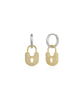 Cubic Zirconia Lock Hoop Earrings in Gold-Plated Sterling Silver