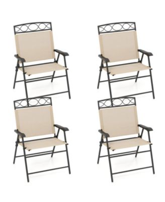 Set of 4 Foldable Outdoor Patio Dining Chairs with Curved Armrests and 105 Degree Backrest