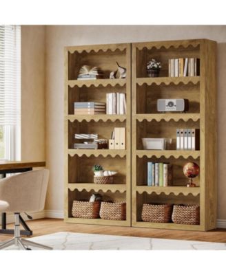 5-Tier Open Bookcase, 70-Inch Tall Bookshelf with Scalloped Edges