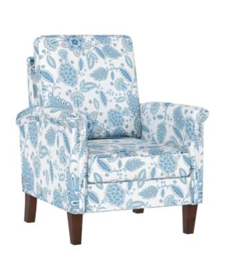 Farmhouse Floral Armchair with High Back and Solid Wood Legs Accent Chair Design