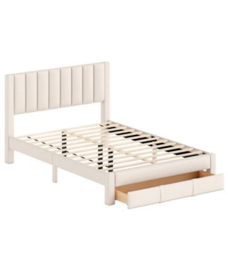 Upholstered Bed Frame with Storage Drawer and Vertical Channel Tufted Headboard