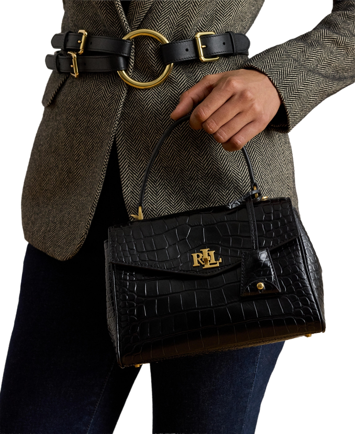 Lauren Ralph Farrah Embossed Small Soft Satchel Handbag