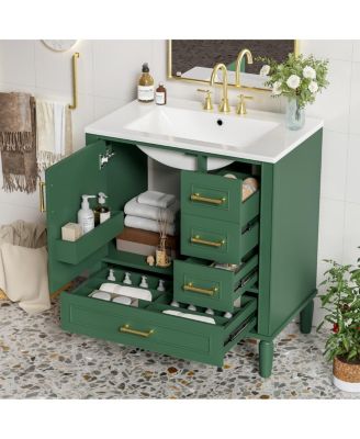 Bathroom Vanity with Ceramic Sink, Solid Wood Frame, 3 Drawers and Soft Close Door, Modern Storage Cabinet