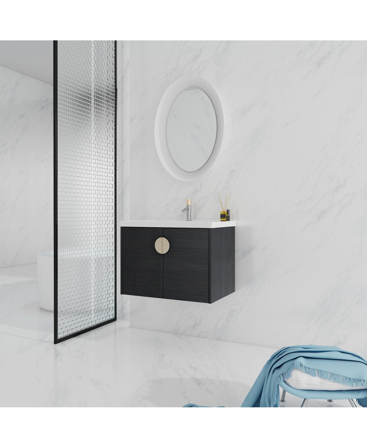 Sillysis Wall Mounted Bathroom Vanity with Ceramic Sink, Chestnut Plywood Cabinet