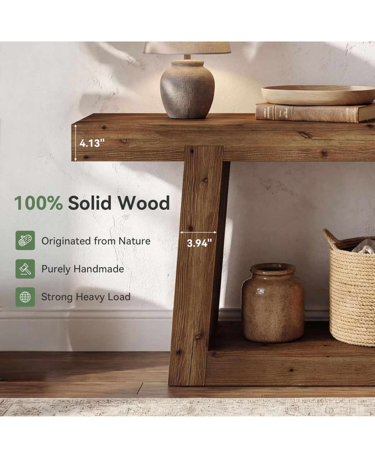 Tribesigns 55-Inch Solid Wood Console Table, Farmhouse Sofa Table with Storage, Rustic Skinny Entryway Table