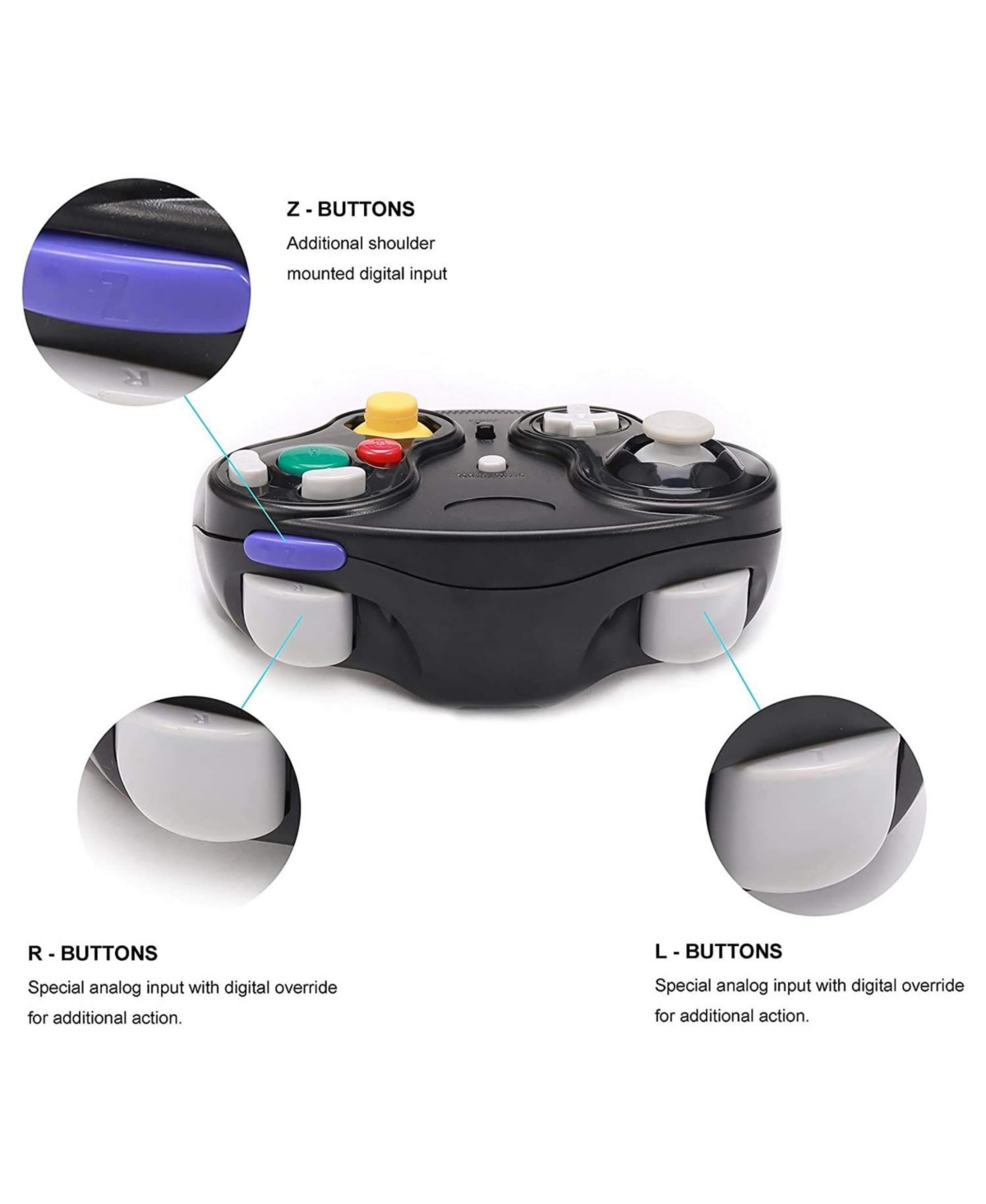 ECHTPeak Wireless Game Cube Controller, 2.4G Wireless Classic Gamepad with Receiver Adapter for Wii Game Cube Ngc Gc