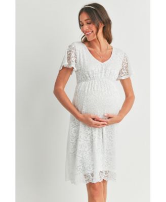 Maternity Floral Lace Empire Waist Short Sleeve Dress