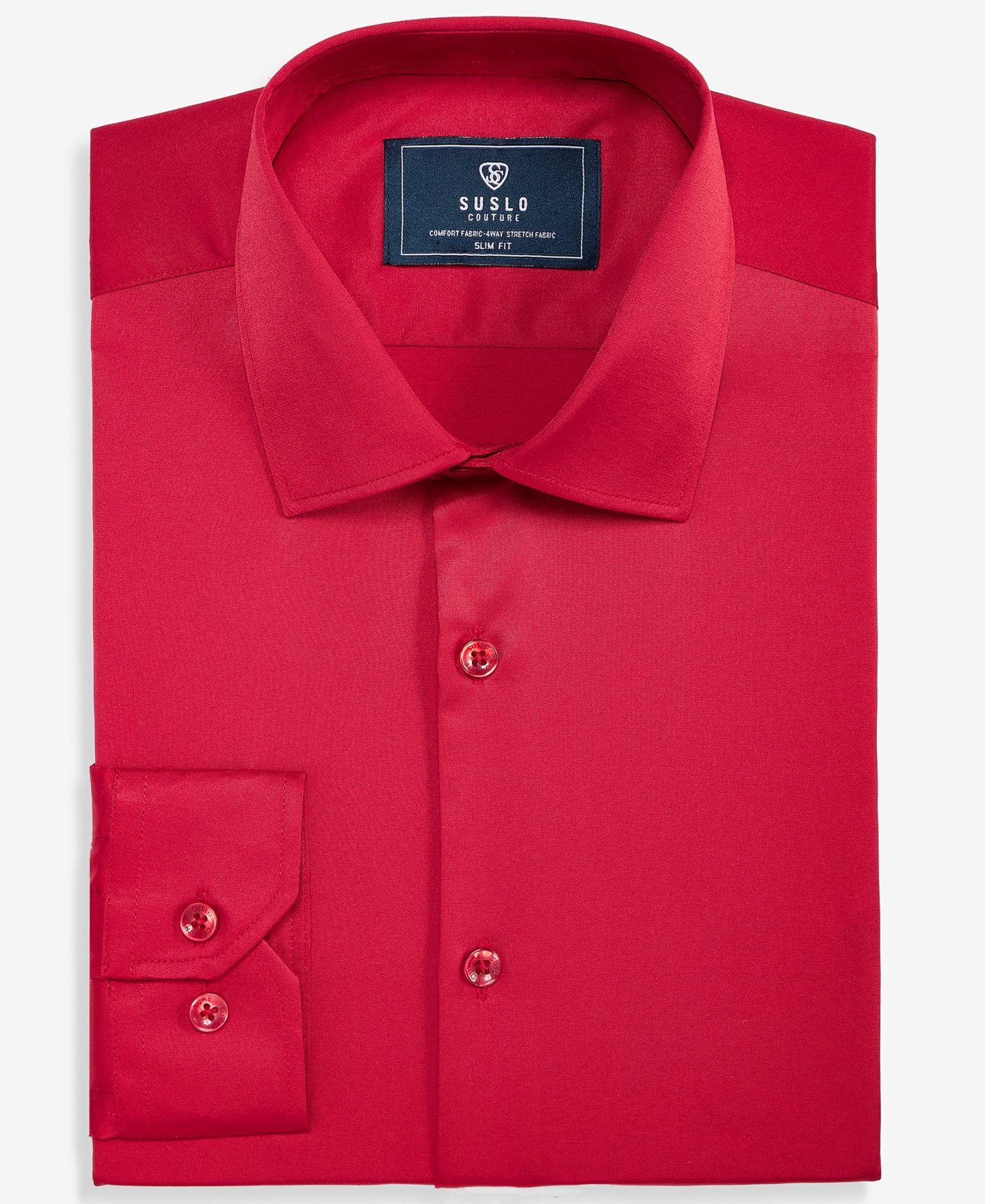 Мужская рубашка Suslo Couture Slim-Fit Solid Four-Way Stretch Dress Shirt, цвет: Красный — фото 4