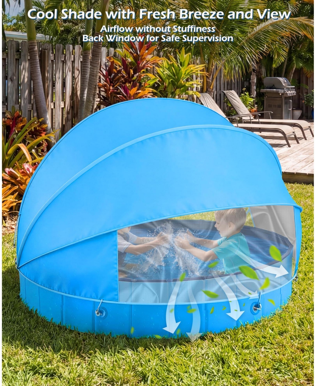 Gnuadz Kiddie Pool Foldable Shade Tent Swimming Wading Dogs Ball Pit Backyard Water Play