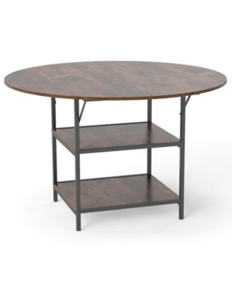 Large Kitchen Round Table with Storage Shelves for 4-6 People