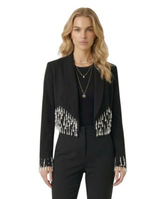 Women's Beaded Cropped Shawl-Collar Blazer