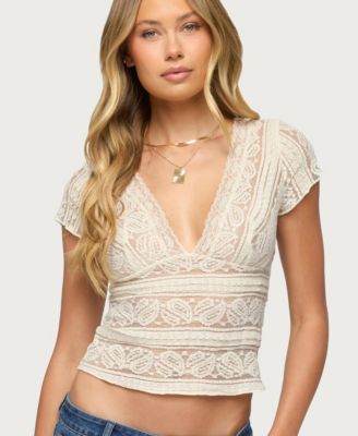 Women's Avalee Sheer Lace V Neck Top