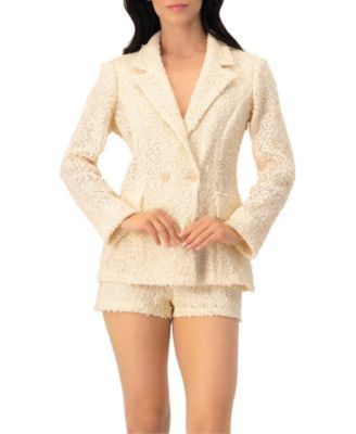 Women's Textured Sequin See-Through Blazer with Tailored Silhouette