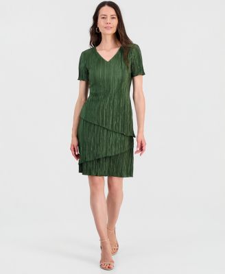 Women's V-Neck Tiered Short-Sleeve Sheath Dress