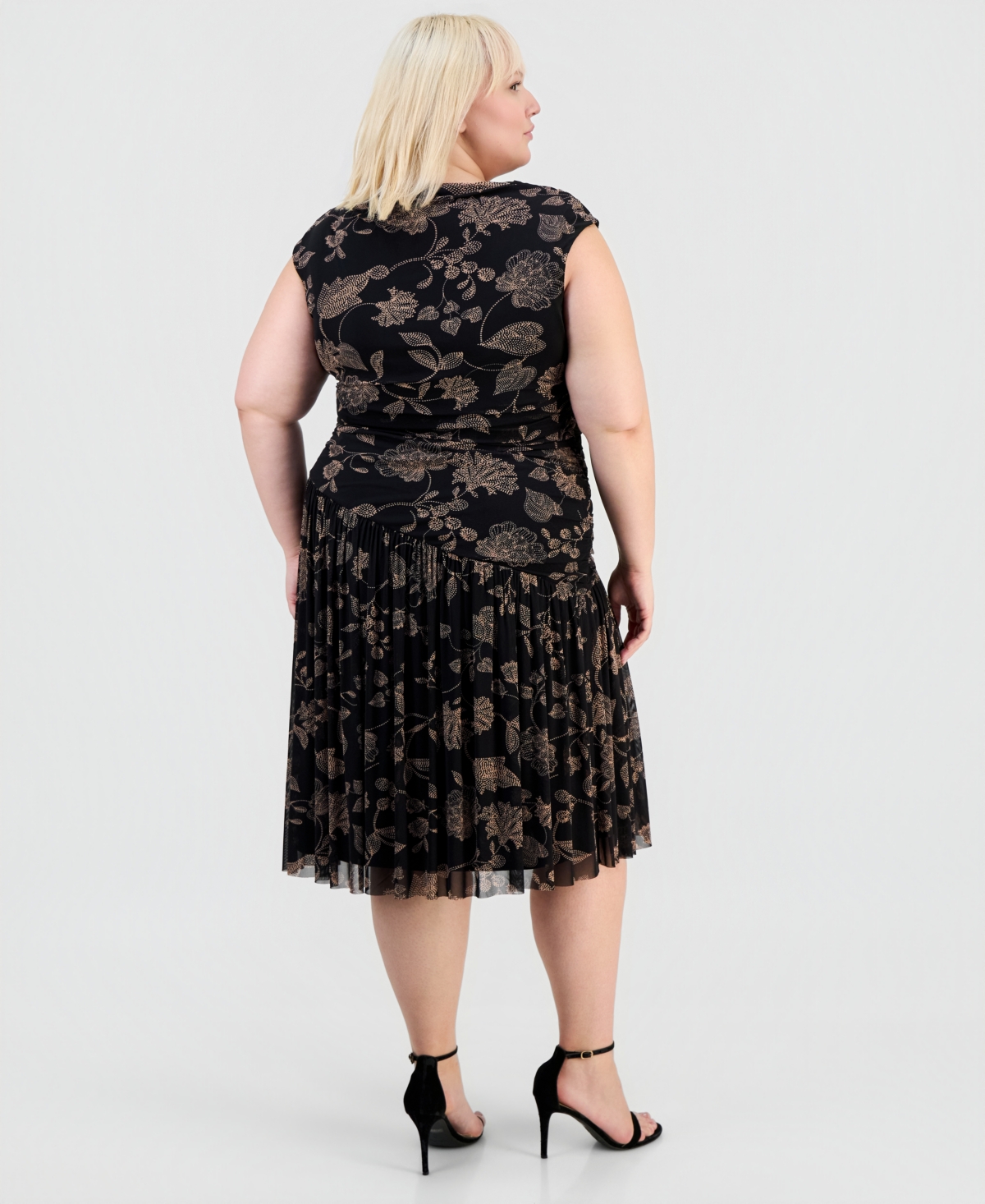Robbie Bee Plus Printed Side-Ruched Midi Dress