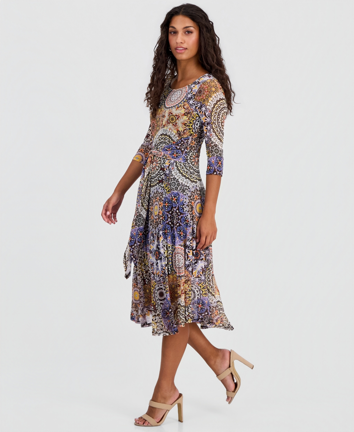 Robbie Bee Petite Tie-Front 3/4-Sleeve Midi Dress