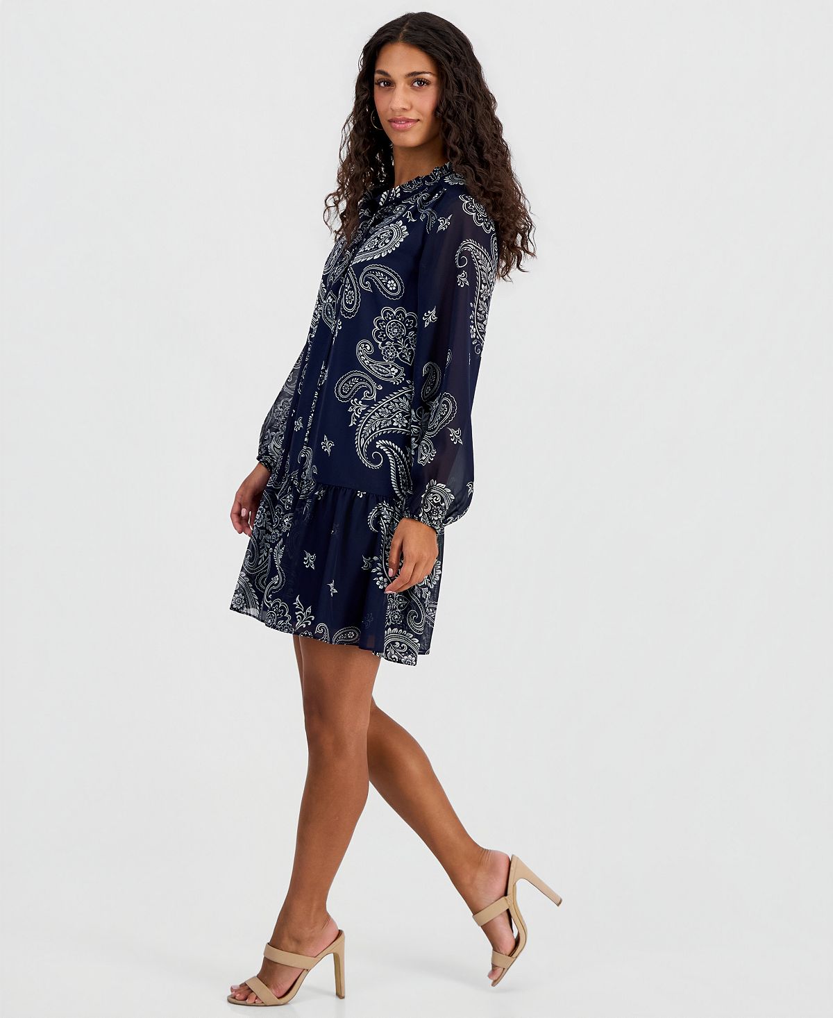 Robbie Bee Petite Printed Chiffon Tie-Neck Tiered Dress view 3 — MAYCSS fashion products